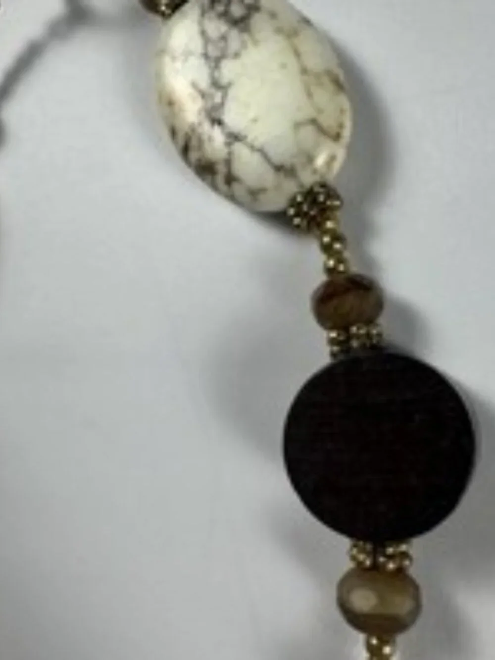 Vintage Boho White Howlite Stone Wood Slab Pendant Necklace Choker Toggle
